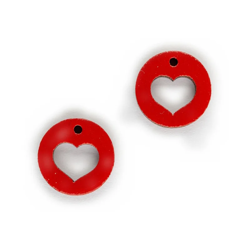 Ručne maľované drevené náušnice Heart Circle