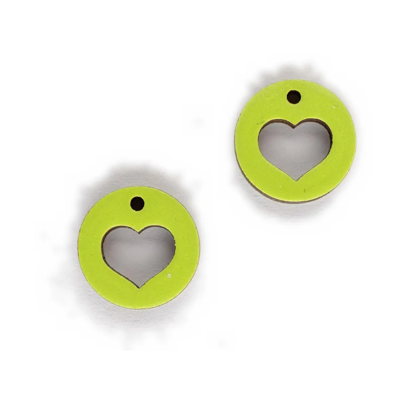 Ručne maľované drevené náušnice Heart Circle