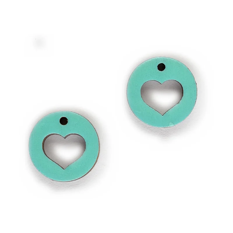 Ručne maľované drevené náušnice Heart Circle