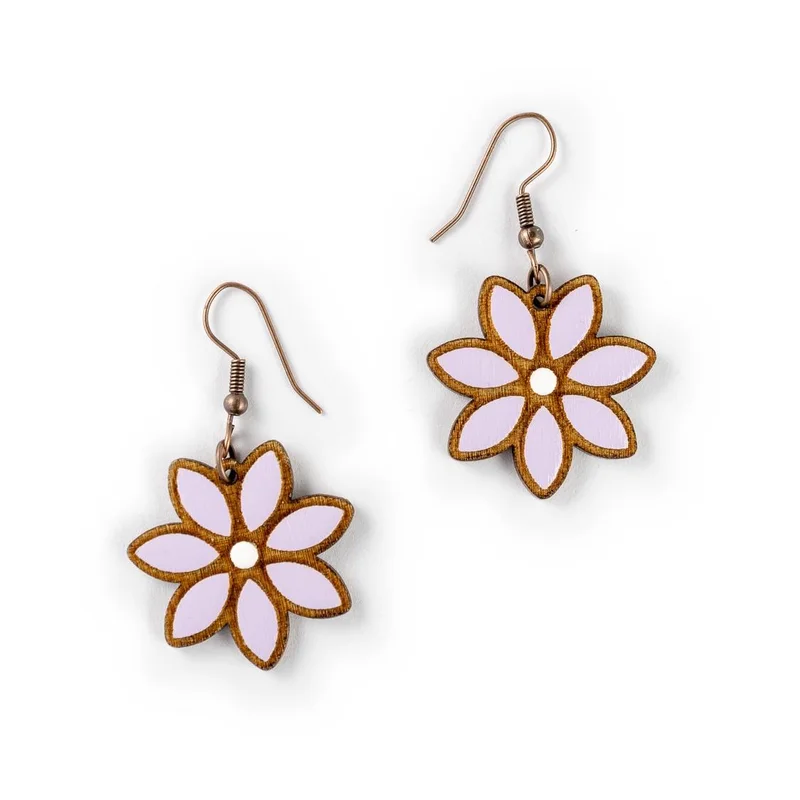Ručne maľované drevené náušnice Elegant Bloom Inlay